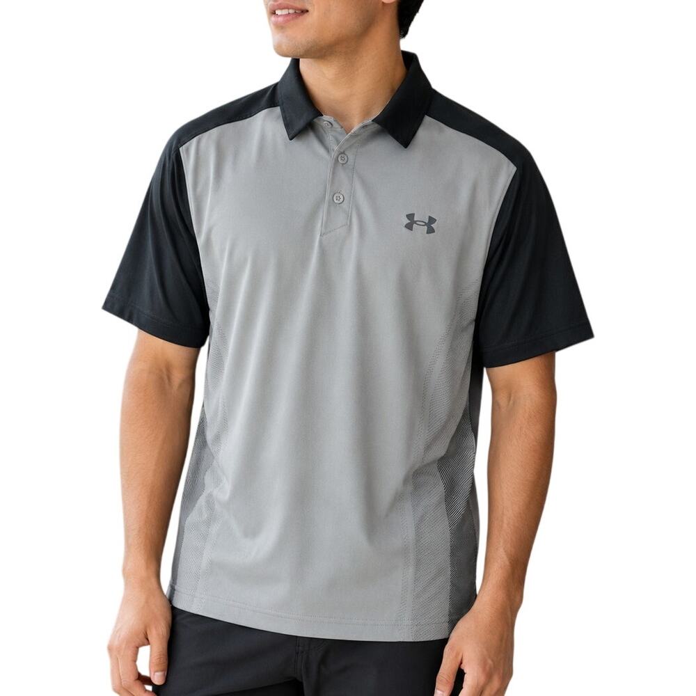 Under Armour HeatGear Gray Black Golf Polo Men’s Medium